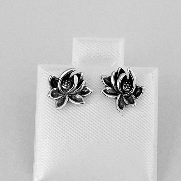 Sterling Silver Blooming Lotus Earrings, Flower Earrings, Spirit Flowers - Picture 6 of 9